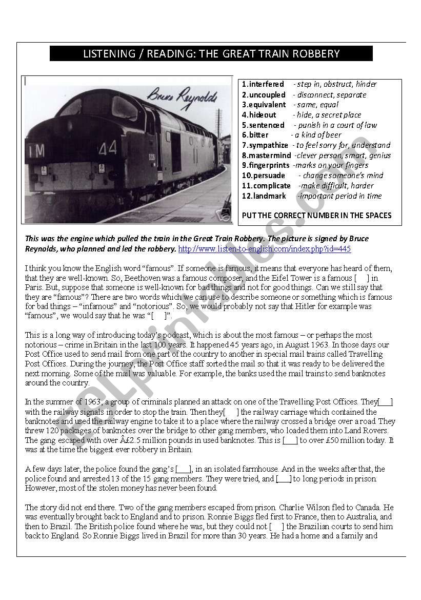 The Great Train Robbery worksheet