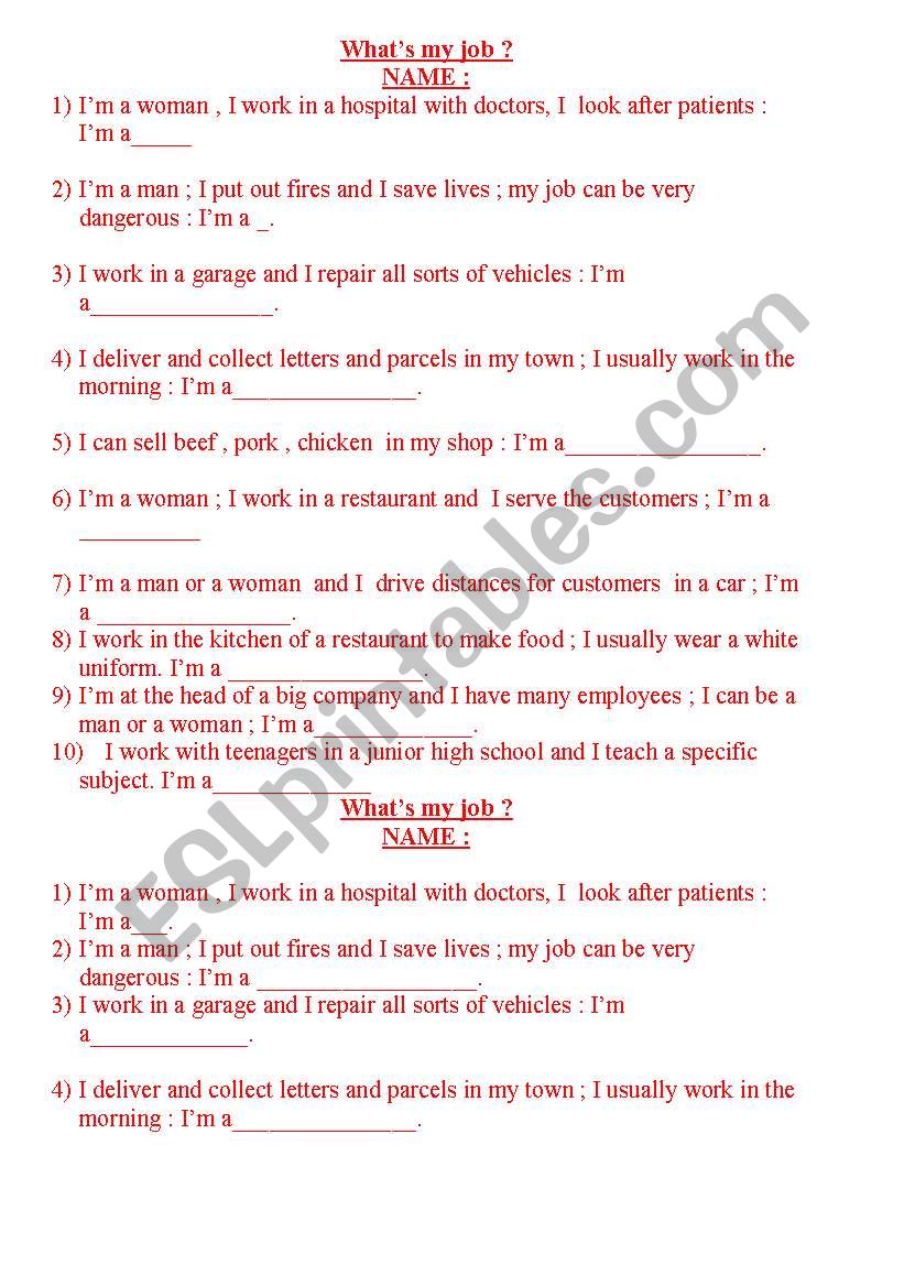 whatÂ´s my job? worksheet