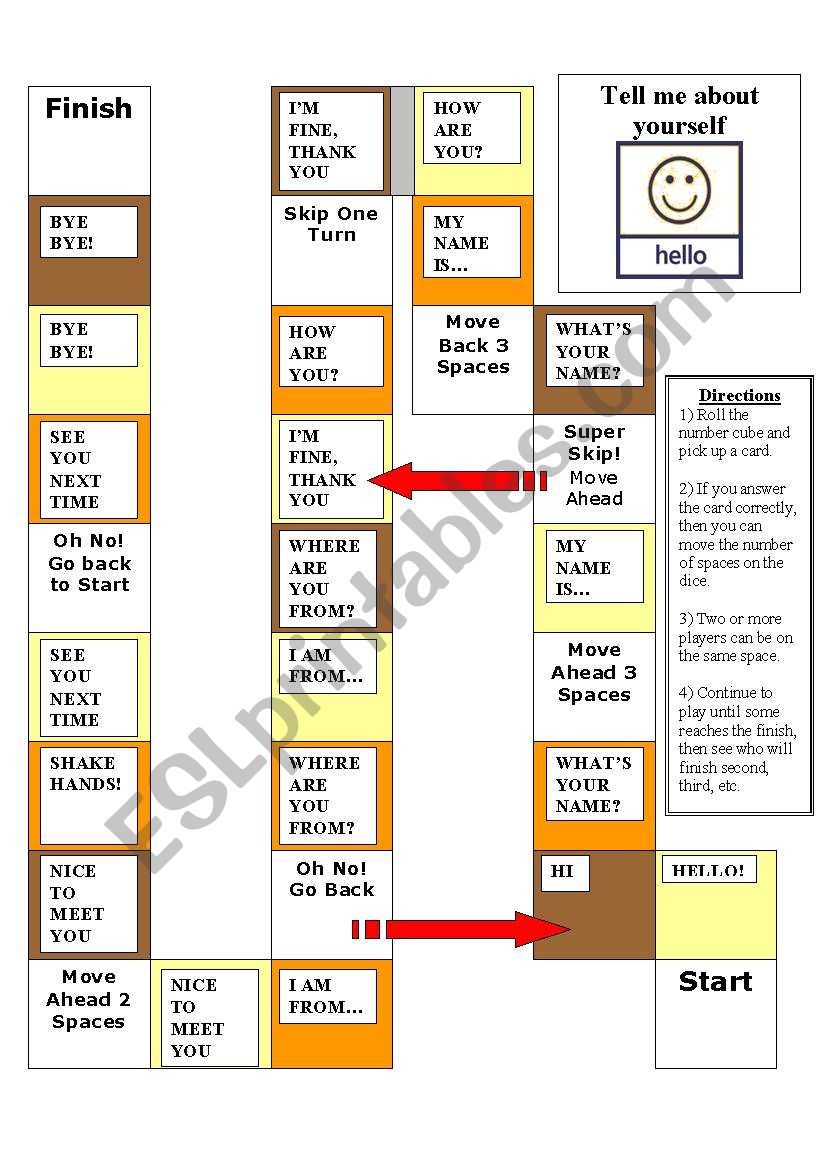 greetings board game worksheet