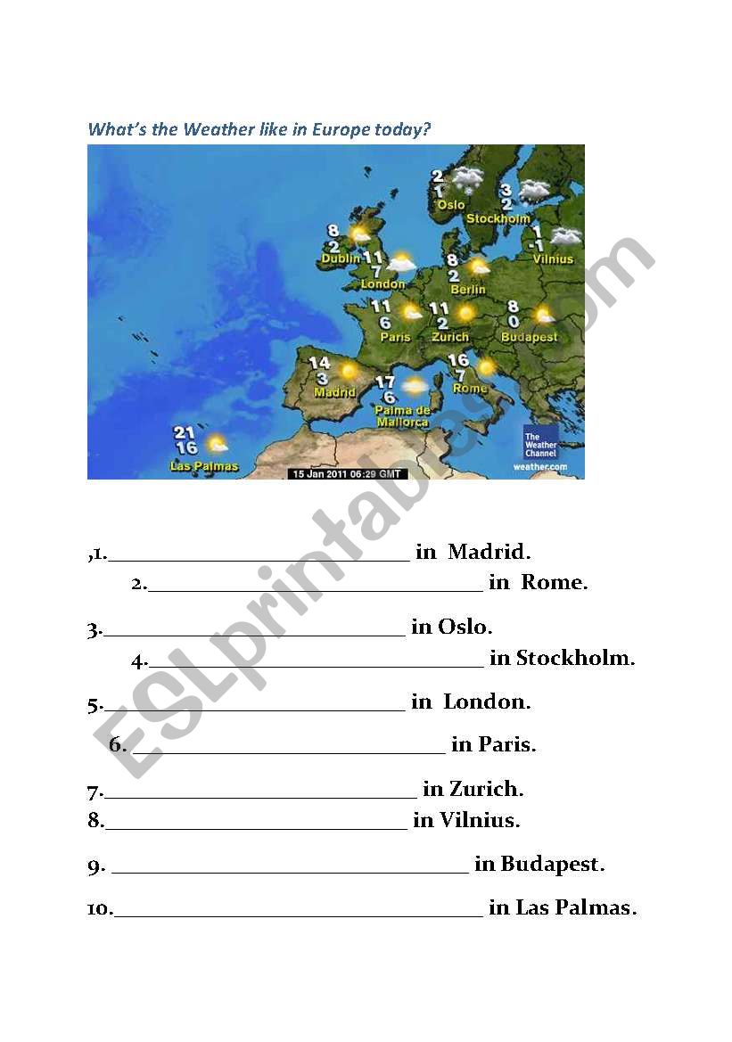 European Weather Forecast worksheet