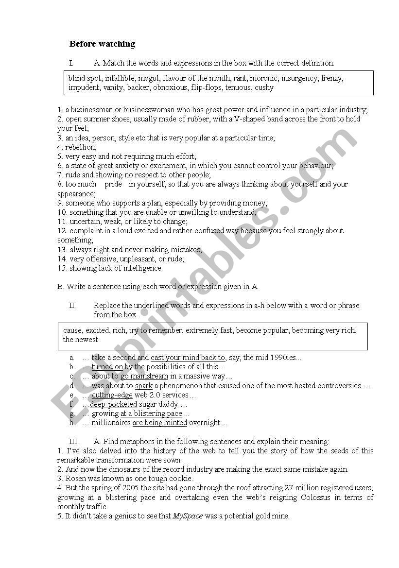 Vocabulary, Comprehension and Discussion Tasks with Key on Discovery Channel Documentary 