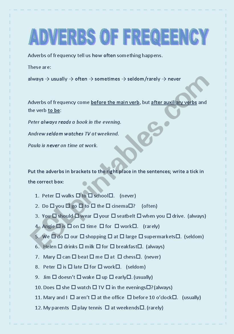 Adverbs of frequency worksheet