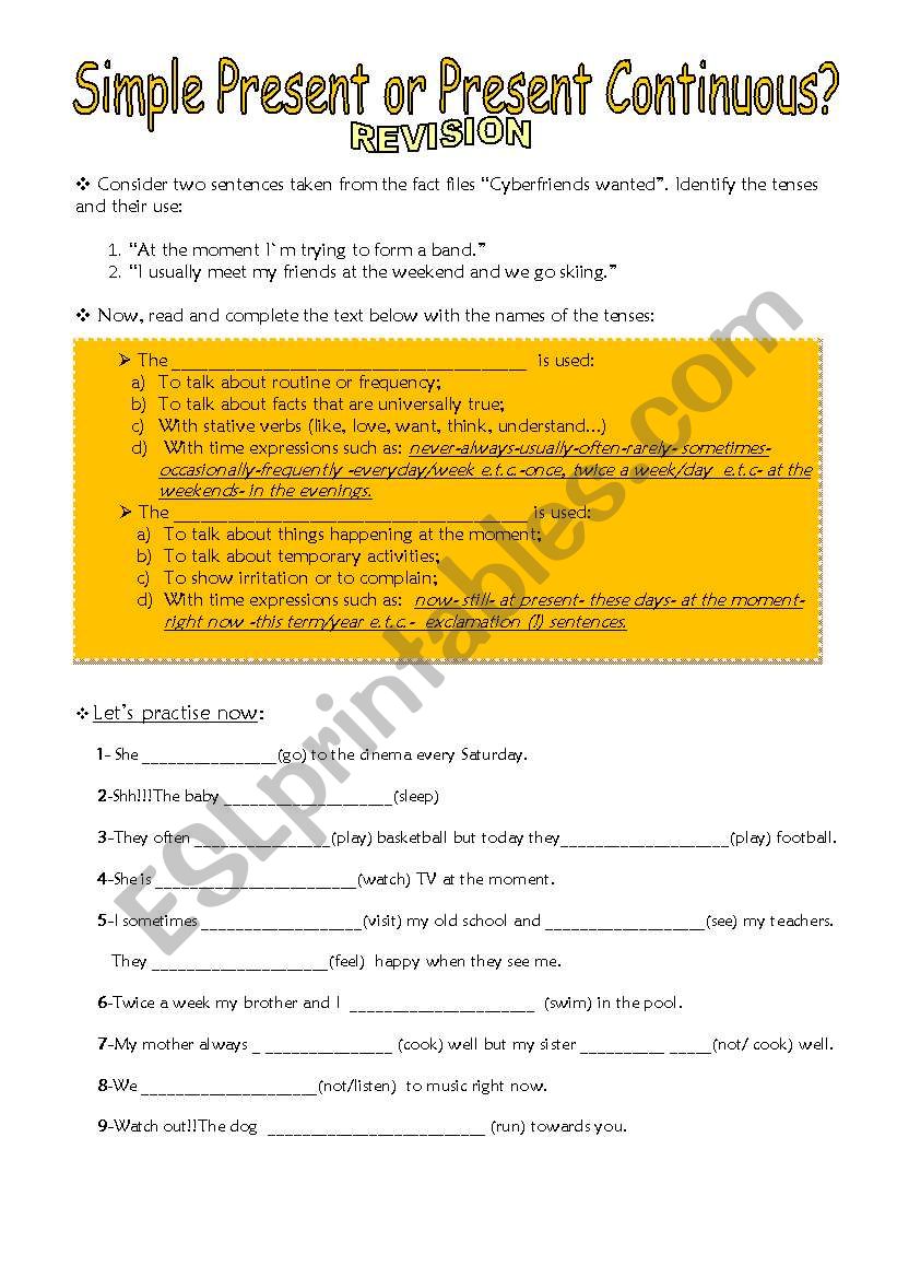 Present Simple or Continuous? worksheet