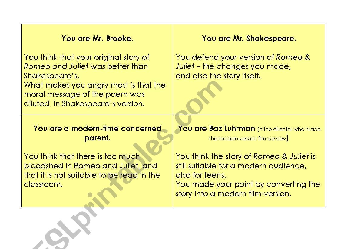 Shakespeare, Romeo & Juliet: Roleplay