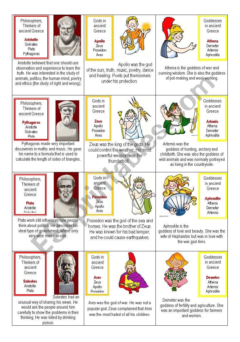 Ancient Greece card game 1/3 worksheet