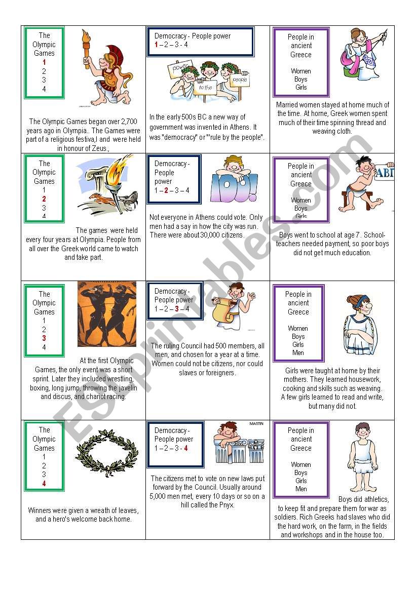 Ancient Greece card game 2/3 worksheet