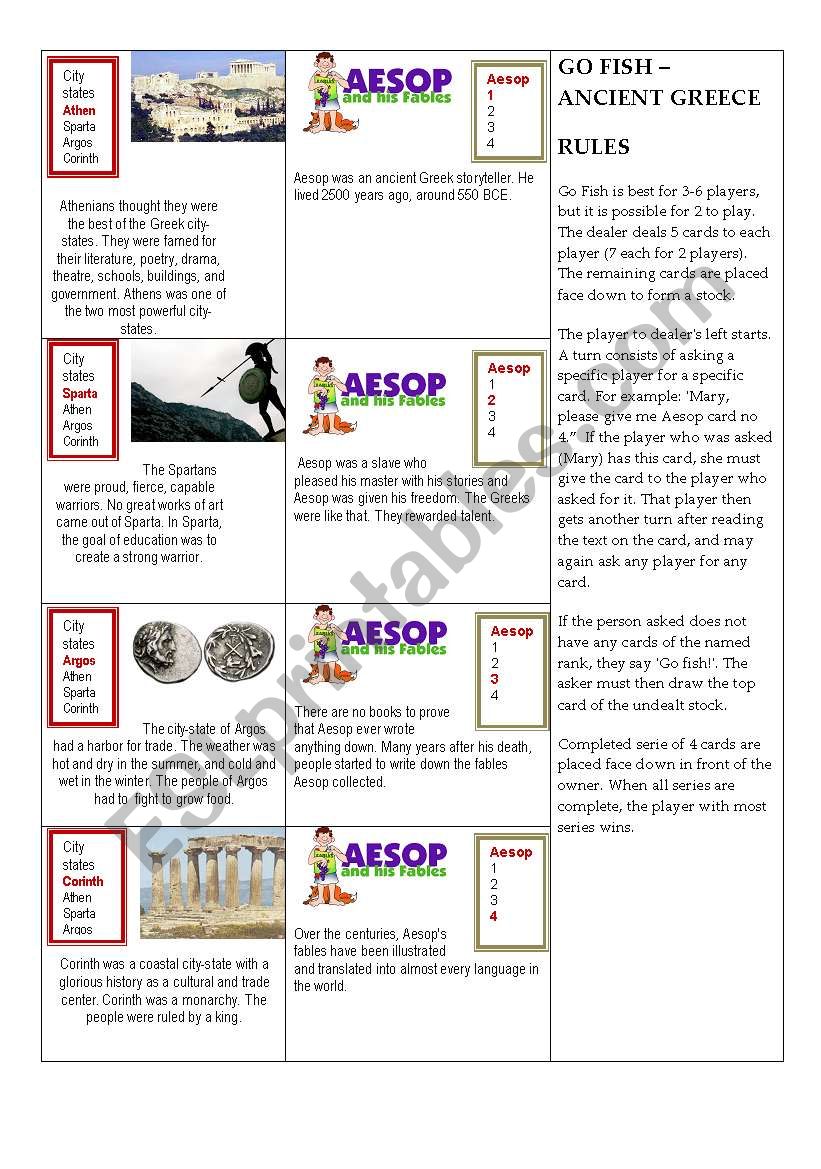 Ancient Greece card game 3/3 worksheet