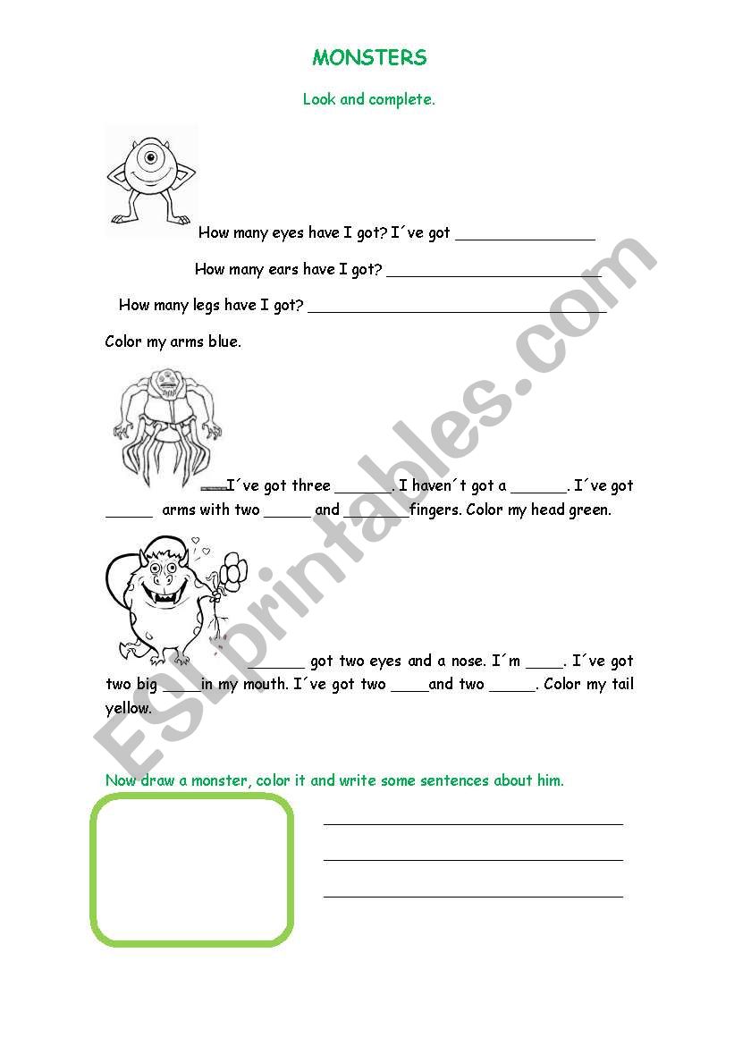 MONSTERS worksheet