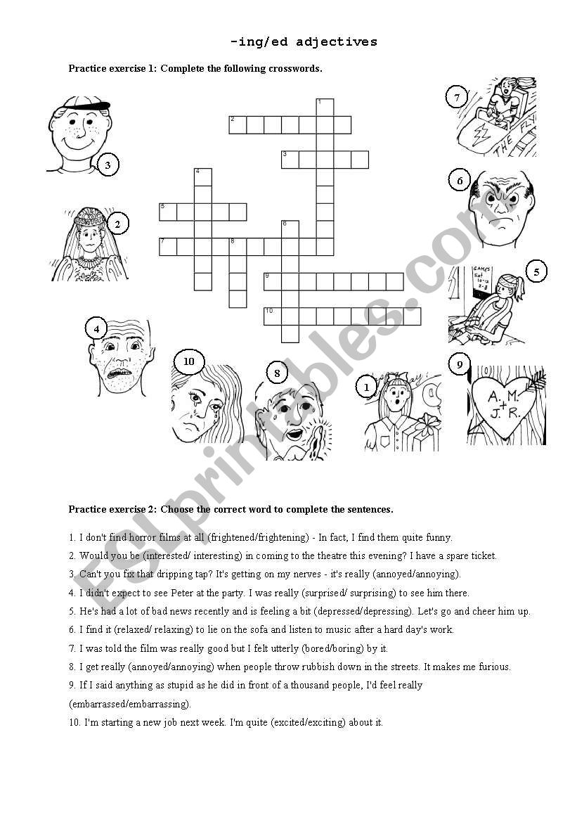 -ing and -ed adjective worksheet