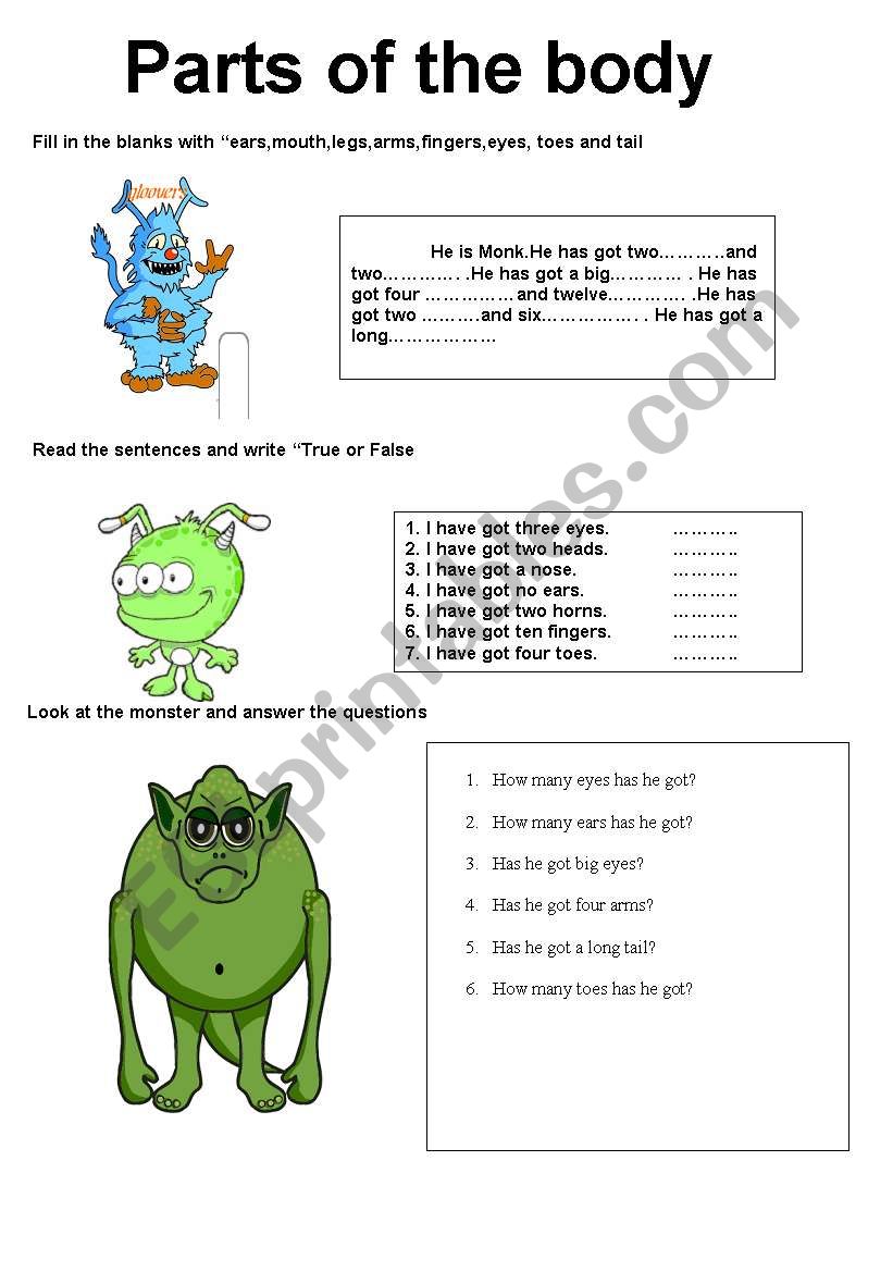 body parts worksheet