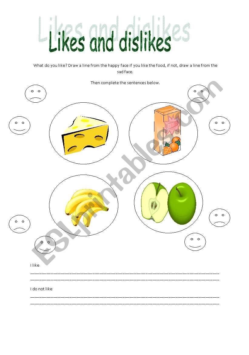 likes and dislikes  worksheet