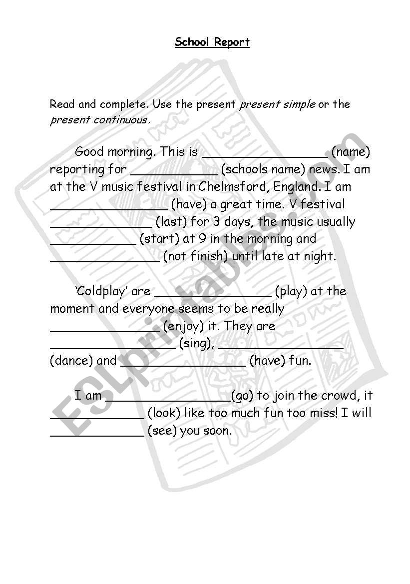 School report worksheet