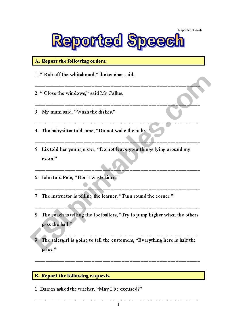 reported speech exercises requests