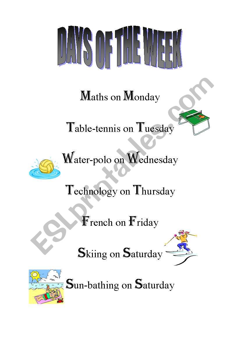 Days Of Week Poem English worksheets: Days of the Week - Nursery Rhyme