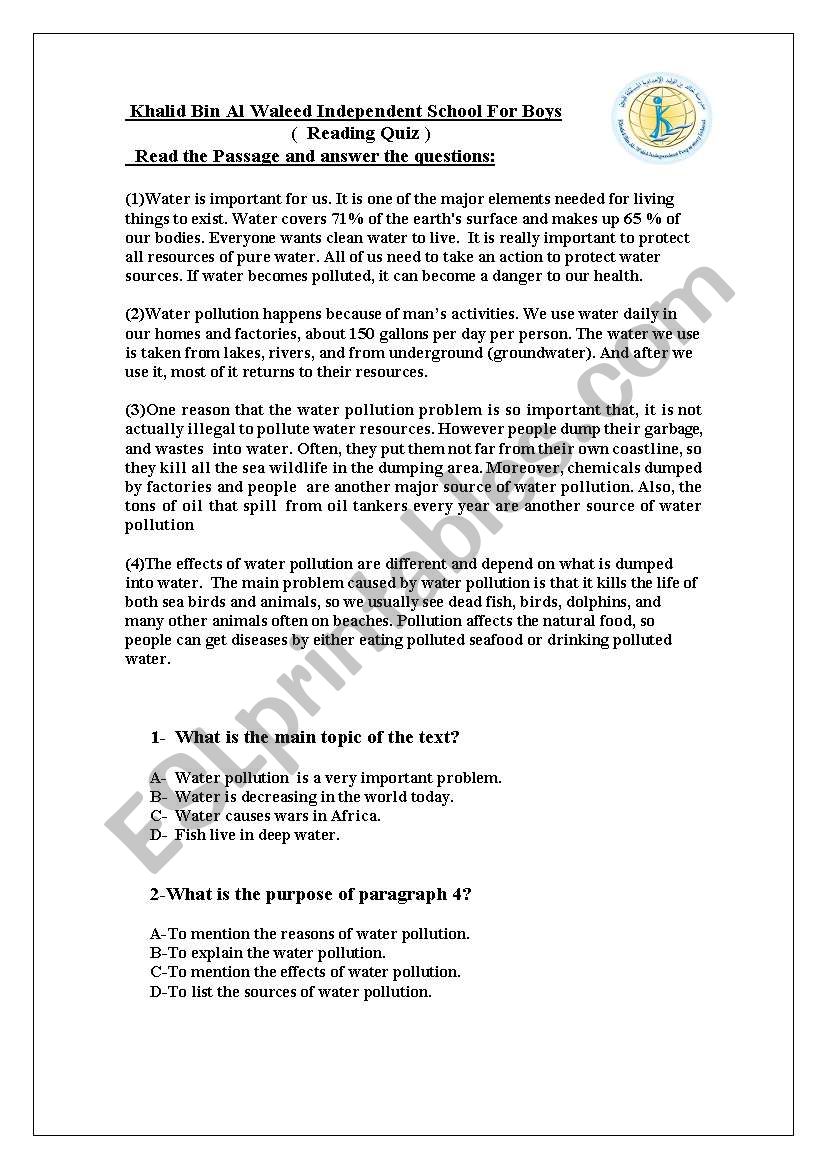 reading comprehension worksheet