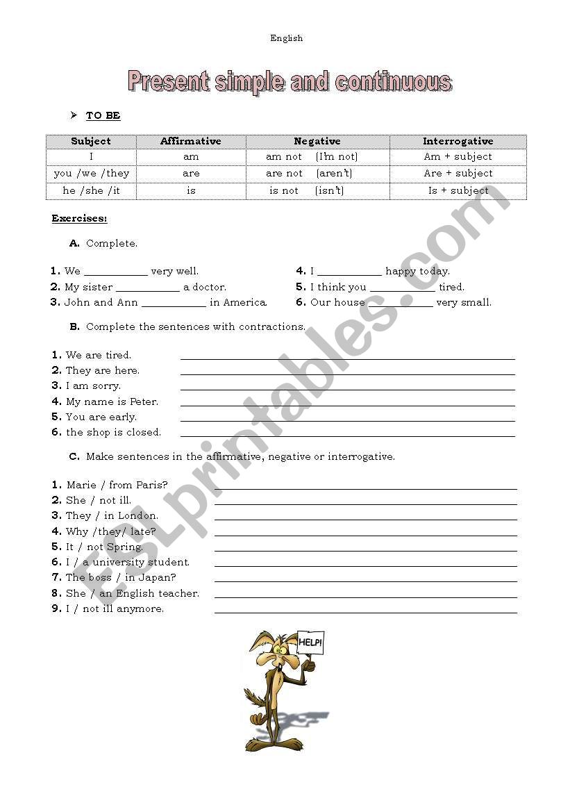 present simple and continuous worksheet