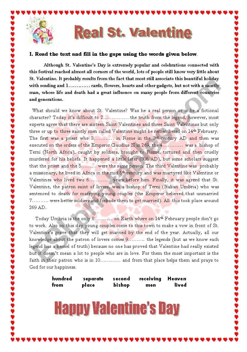 Real St. Valentine worksheet