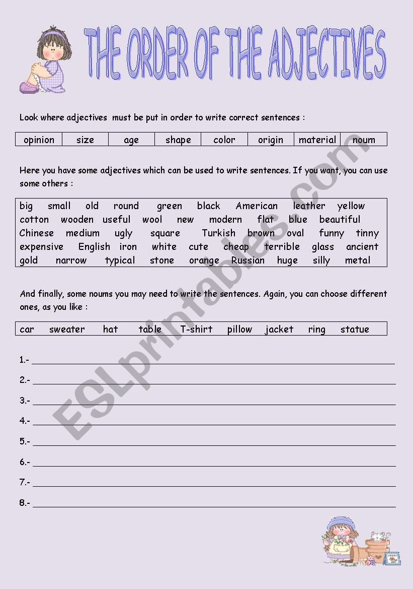 THE ORDER OF THE ADJECTIVES worksheet