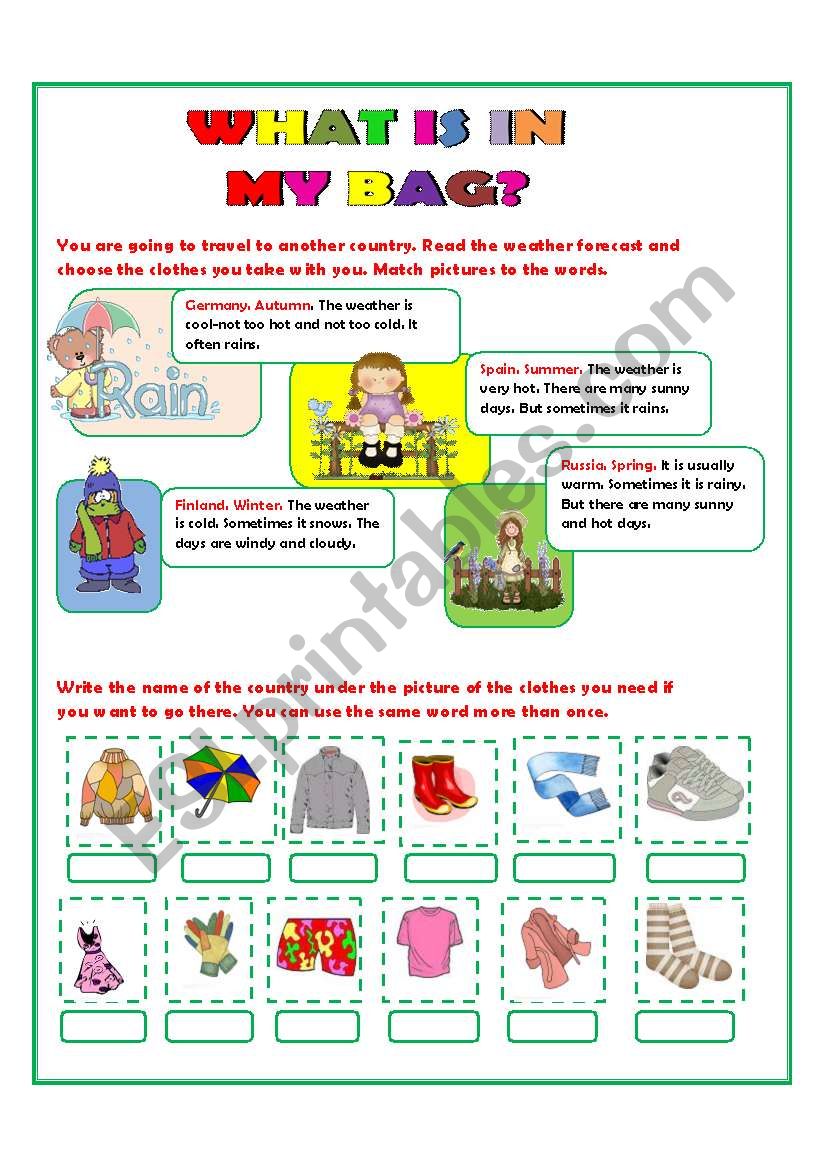 What is in my bag? worksheet