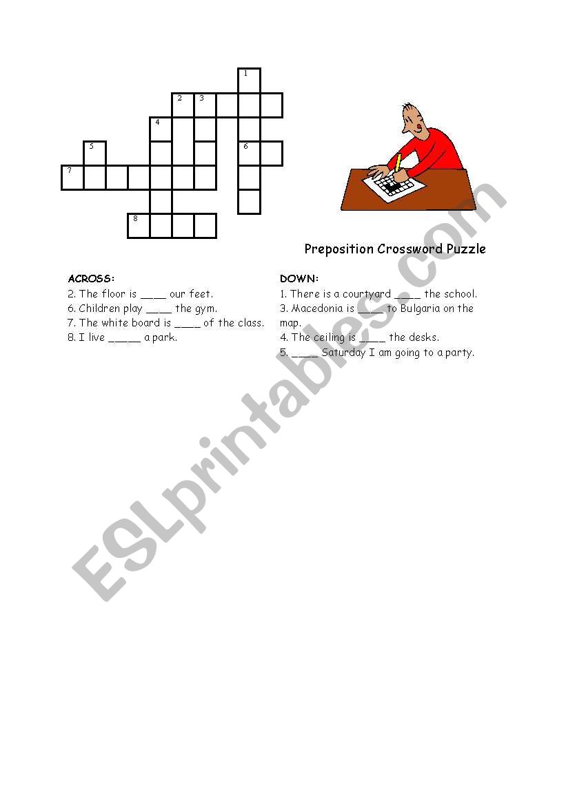 Preposition Crossword Puzzle worksheet