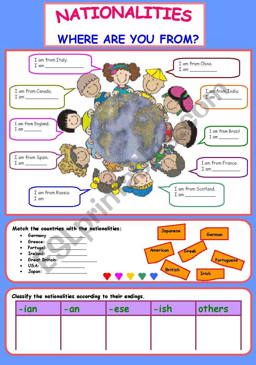 Nationalities worksheet