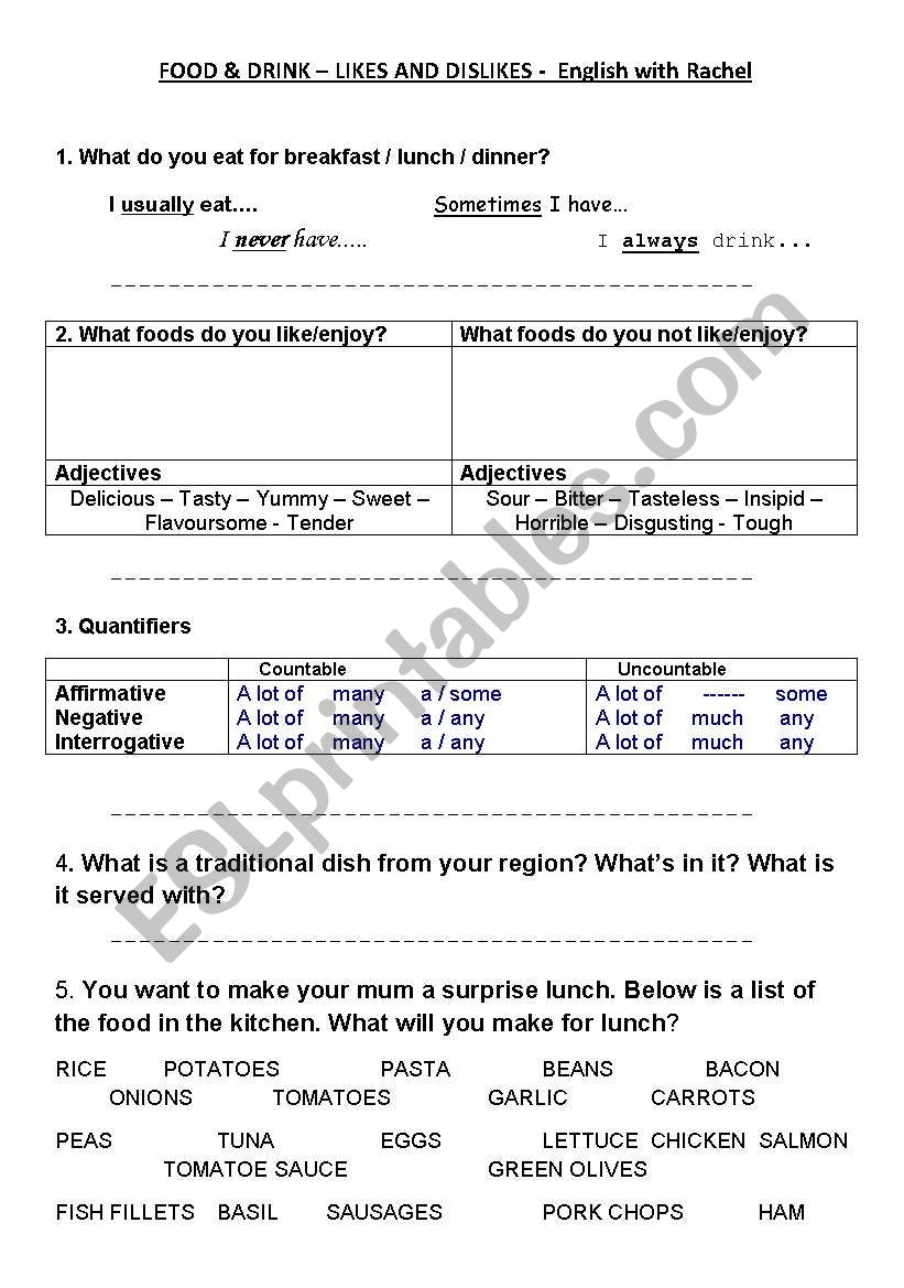 Food worksheet