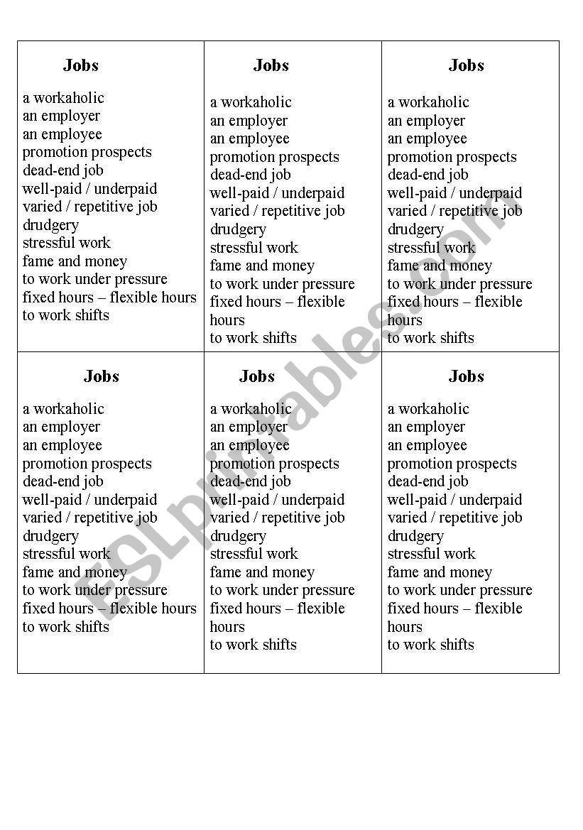 jobs worksheet