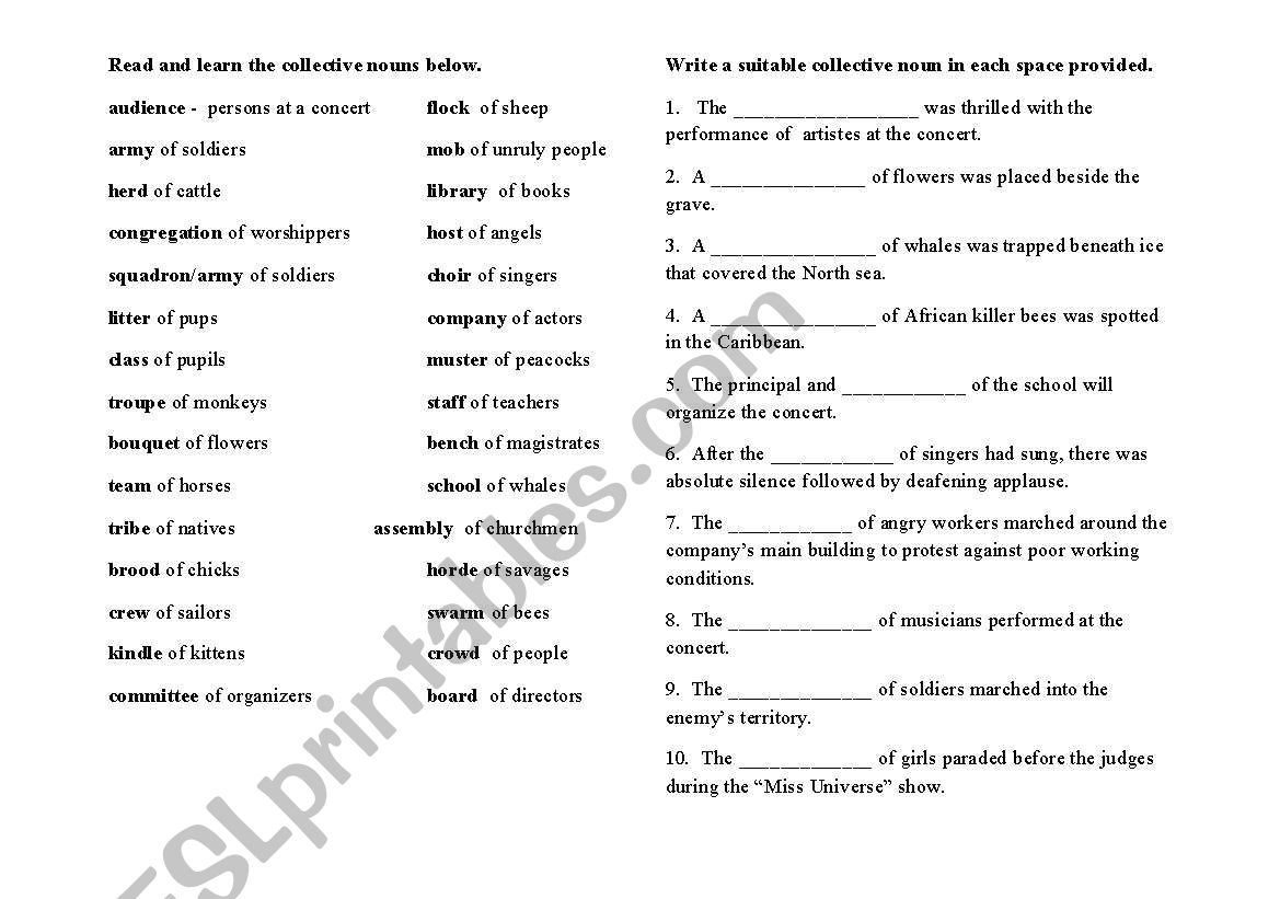 Collective Nouns worksheet