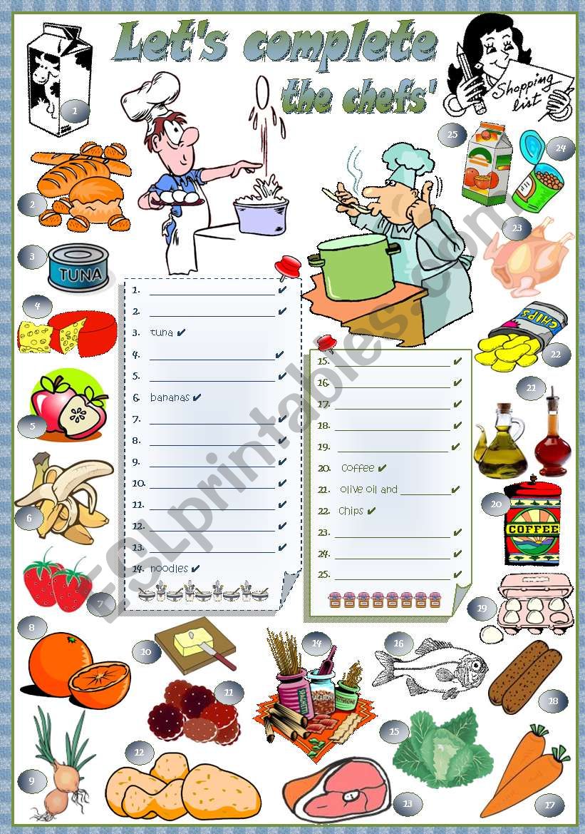 THE CHEFS SHOPPING LIST worksheet