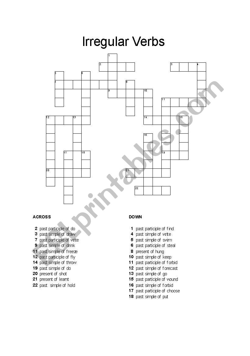 Irregular Verb Crossword worksheet