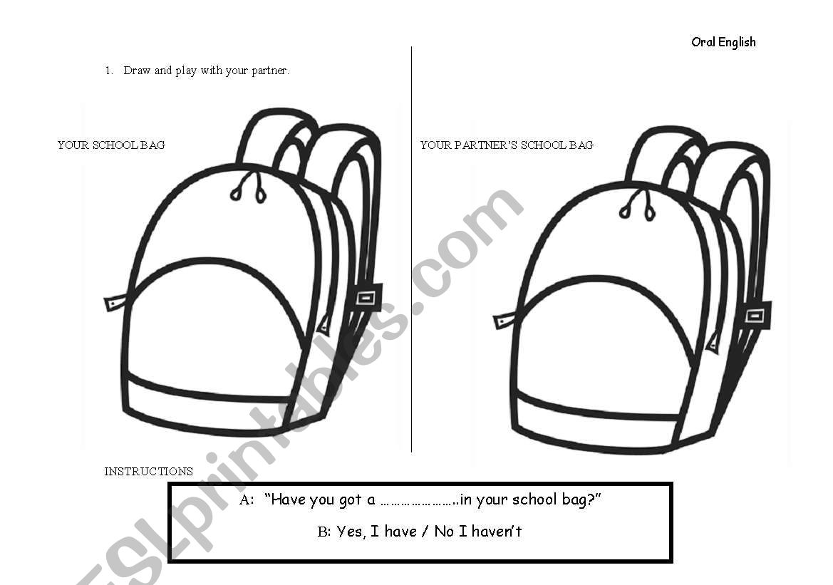 Speaking activity about school objects