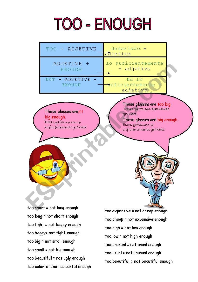 TOO - ENOUGH worksheet