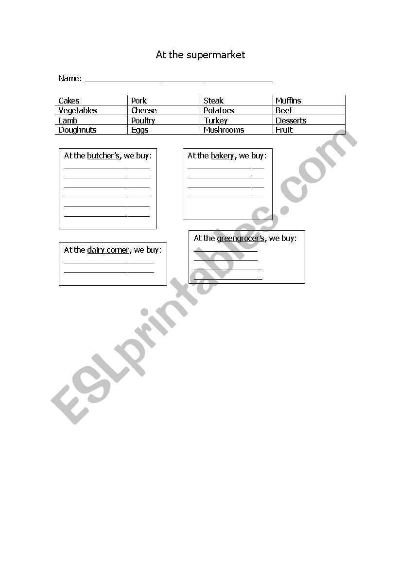 Supermarket sections and products