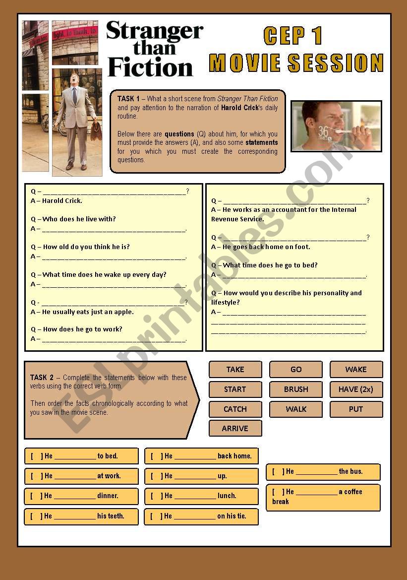 Movie - STRANGER THAN FICTION - Daily Routine/Verbs/Numbers Etc.