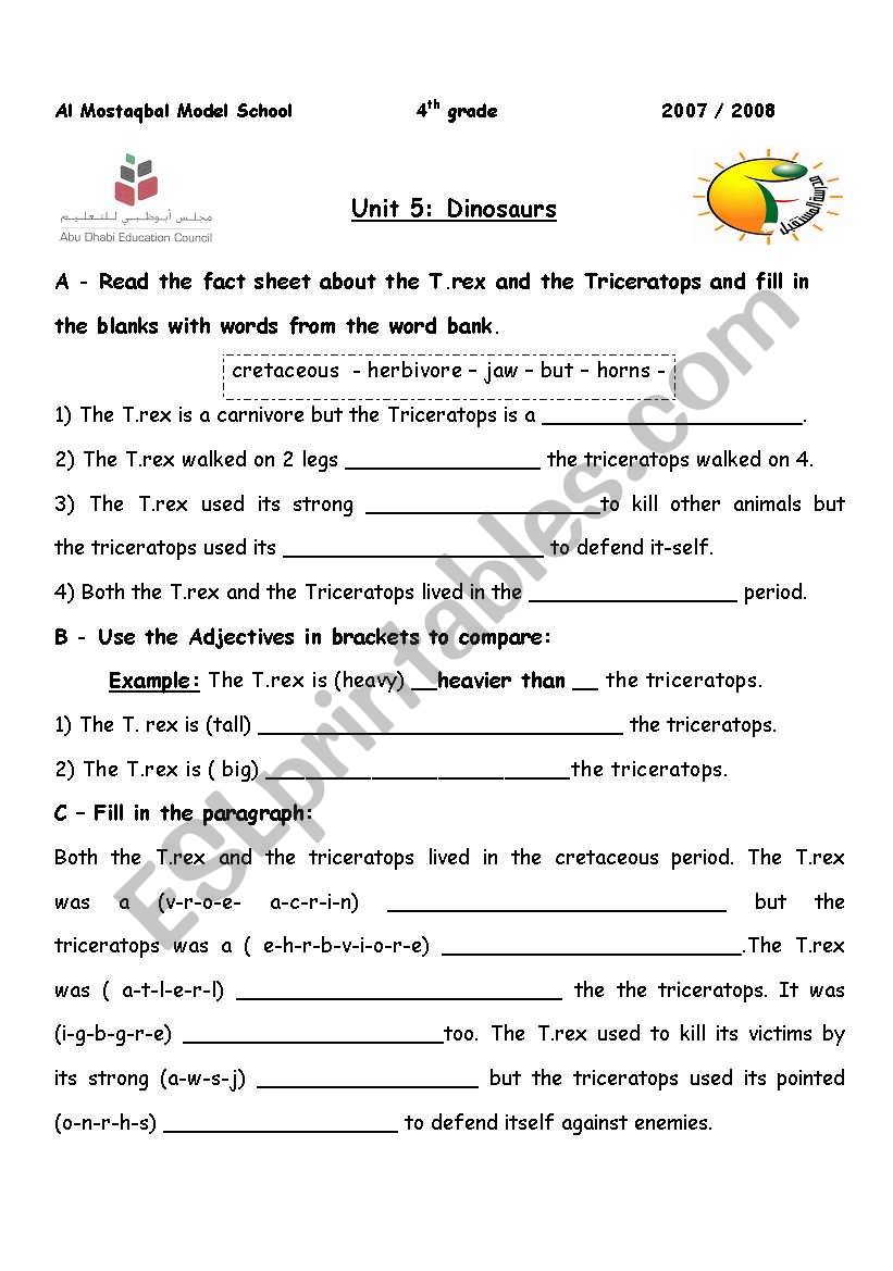 Comparing dinosaur worksheet