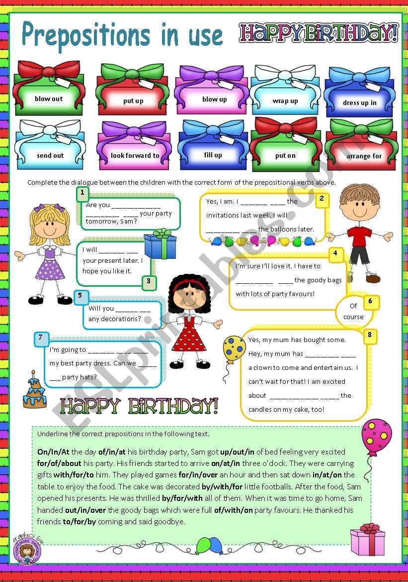 Prepositions in use (2) Birthday Party (Fully editable)