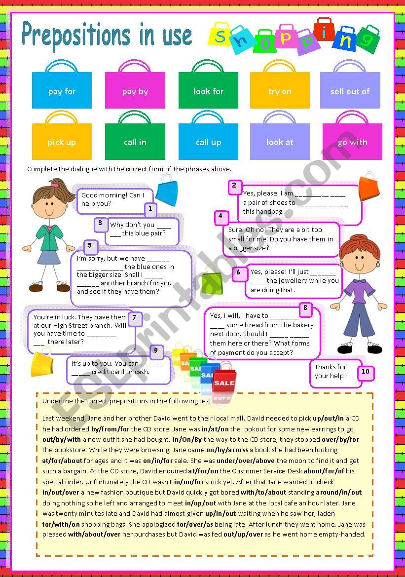 Prepositions in use (1) Shopping (Fully editable)