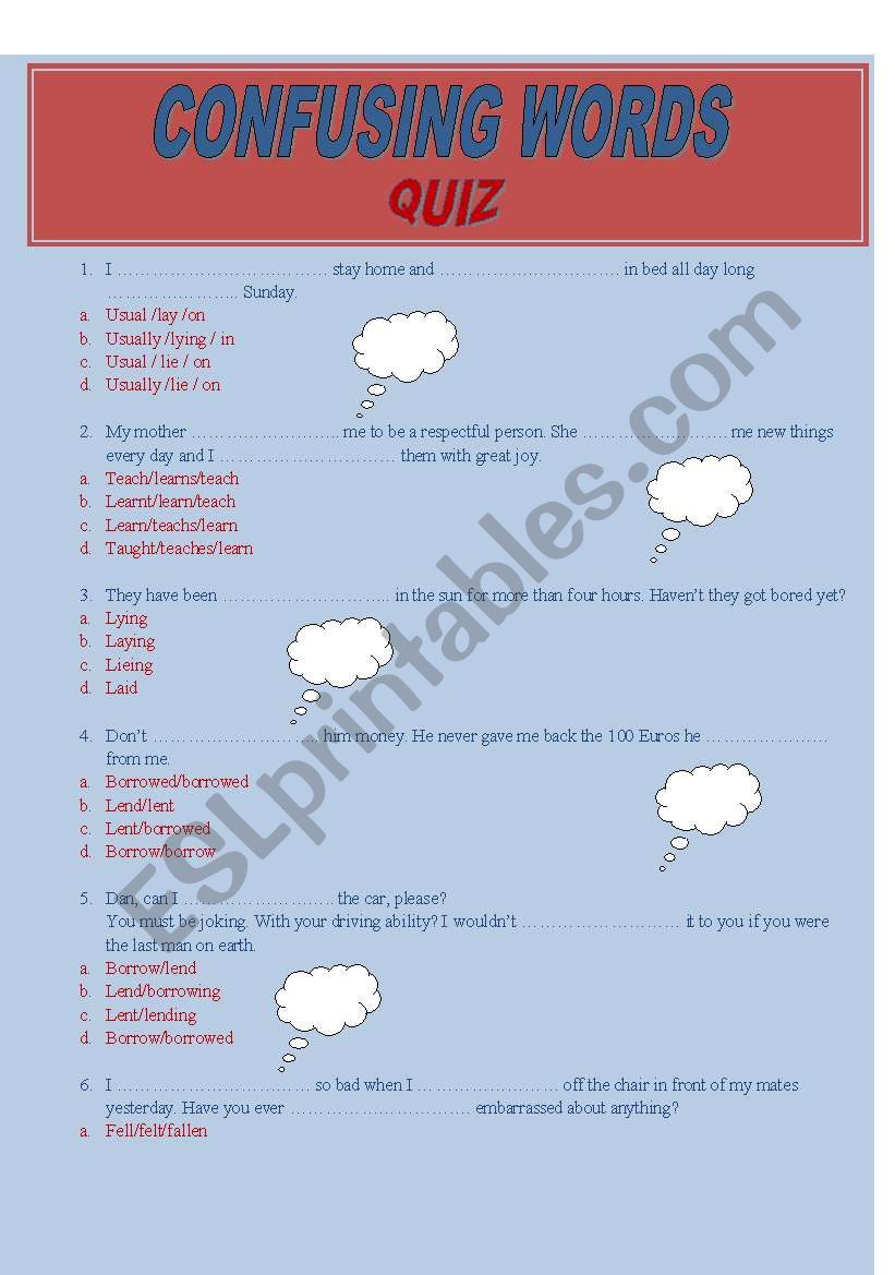confuzing words - quiz worksheet