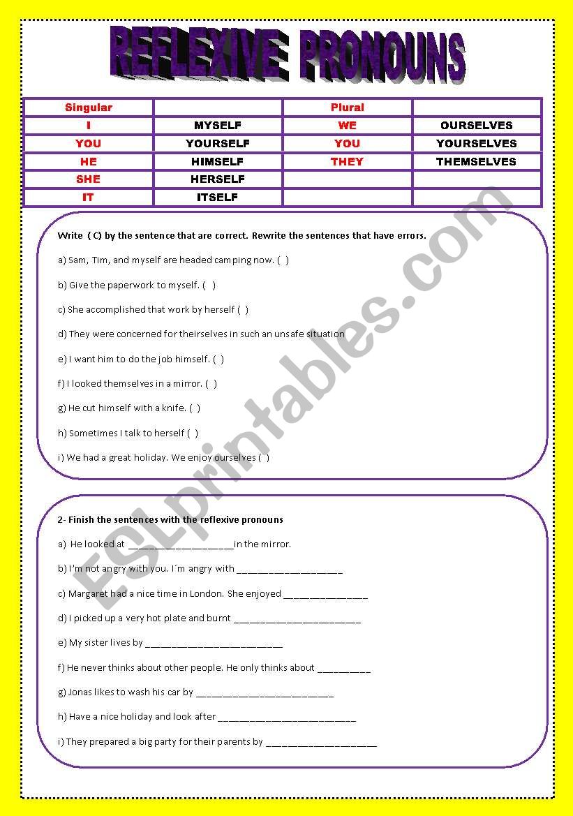 REFLEXIVE PRONOUNS - EXERCISES