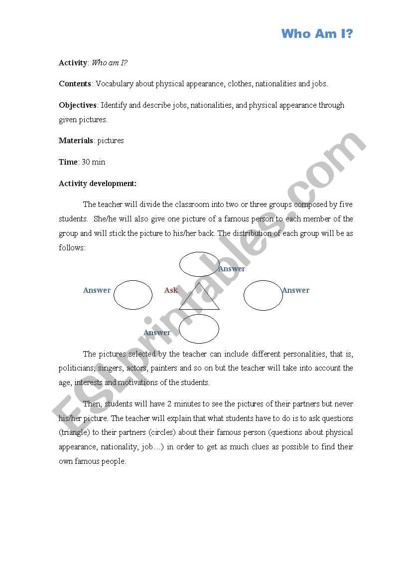 Who I am ? worksheet