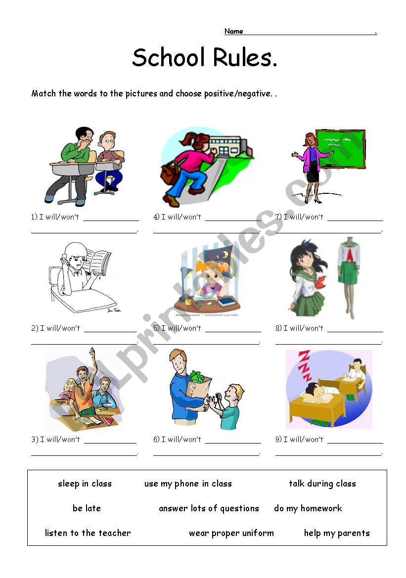 School Rules - Present simple positive/negative