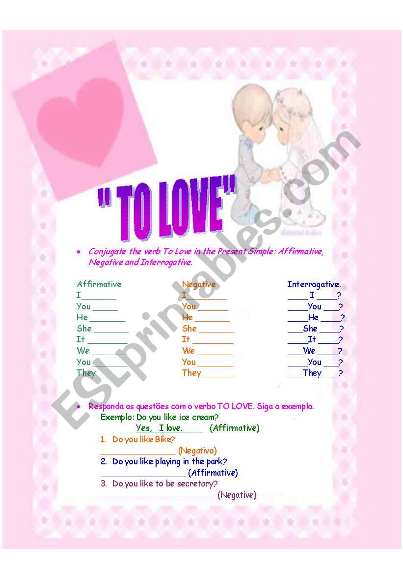 Verb To Love - Present Simple worksheet