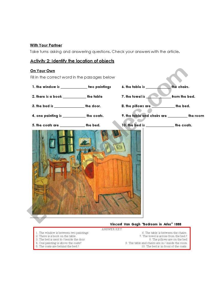 Prepositions of Place - furniture & items in a room