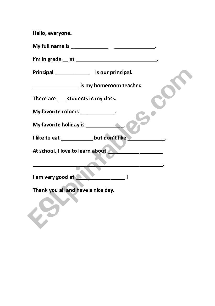 Introductions worksheet