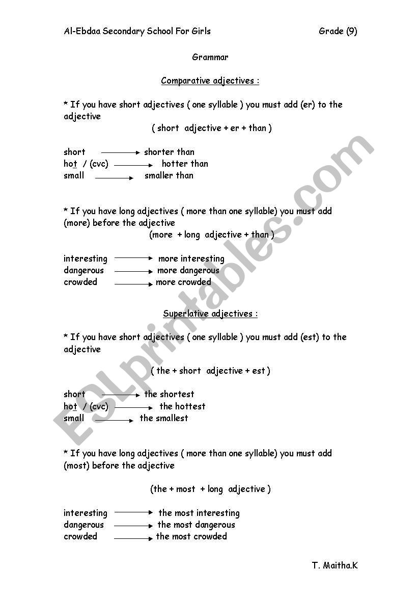 comparative and superlatives worksheet