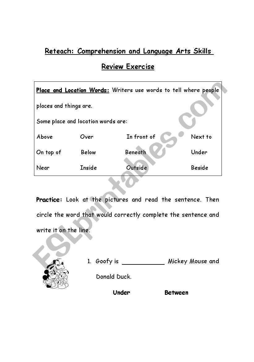Place/ Location Words worksheet