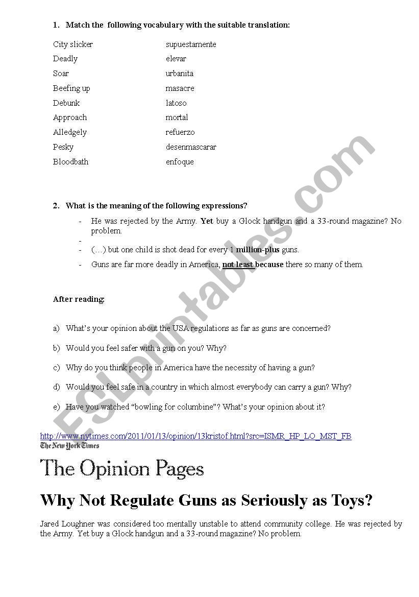 Should guns be forbidden? worksheet