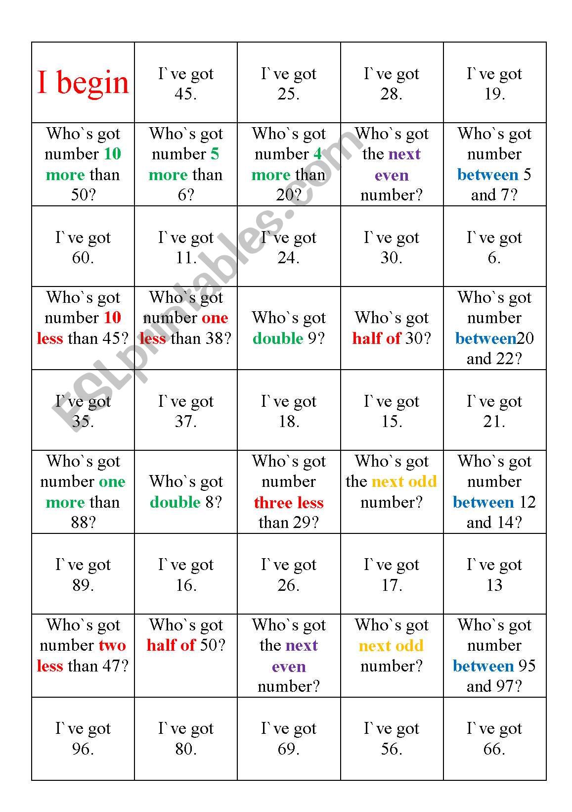 Y2 Numeracy Loop Game worksheet