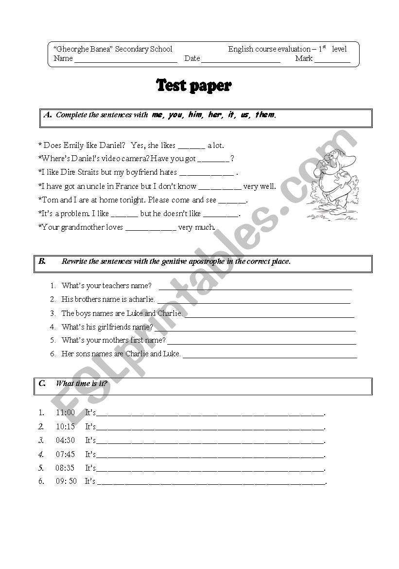 5th grade evaluation worksheet