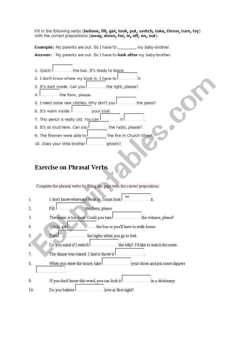 Phrasal Verbs worksheet